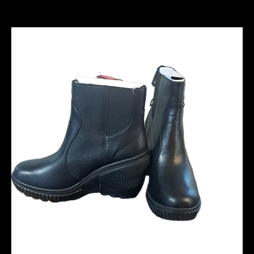 Sorel Black Ona Ave Zip Wedge Boots